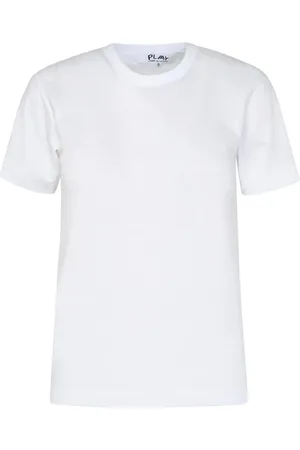 Comme des Garçons Tops, Dames, Wit, S, Katoen, Zwarte katoenen trui met geborduurd logopatch