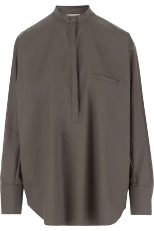 Sa Su Phi Blouses & Shirts, Dames, Bruin, S, Katoen, Katoenen Ballon Shirt Mandarin Kraag