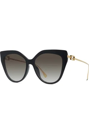 Fendi Accessoires, unisex, Zwart, ONE Size, Cat Eye Zonnebril Zwart Goud