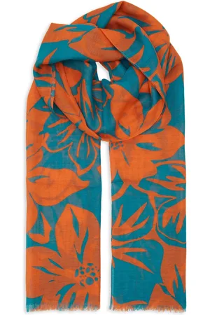 Gallo Accessoires, unisex, Veelkleurig, ONE Size, Katoen, Unisex oranje katoenen en linnen sjaal met bloemenpatroon