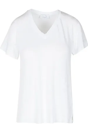 Daniele Fiesoli Tops, Dames, Wit, S, Linnen, Linnen V-hals T-shirt met korte mouwen