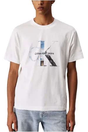 Calvin Klein Tops, Heren, Wit, L, Katoen, Monogram Foto T-shirt