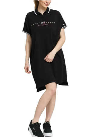 Tommy Hilfiger Kleedjes, Dames, Zwart, S, Katoen, Moderne Jurk Logo Polo