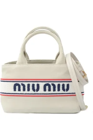 Miu Miu Pre-owned, Dames, Wit, ONE Size, Tweedehands Canvas handtassen