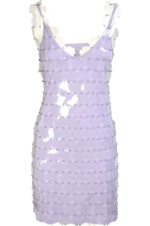 Paco rabanne Kleedjes, Dames, Paars, S, Pailletten, Metallic Jurk met V-Hals en Pailletten