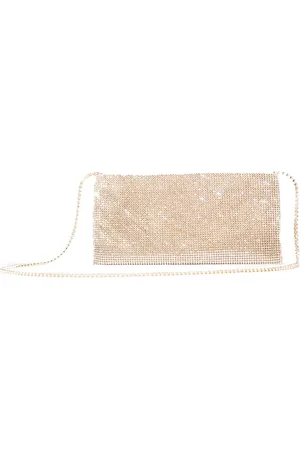 BENEDETTA BRUZZICHES Tassen, Dames, , ONE Size, Satijn, Kristal Mesh Schoudertas in Zand