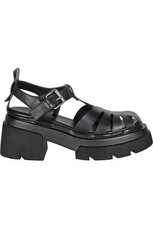 Elena Iachi Schoenen, Dames, Zwart, 36 EU, Leer, Zwarte leren sleehak sandaal