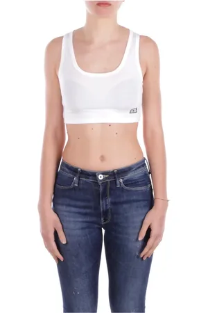 GCDS Tops, Dames, Wit, XS, Katoen, Witte Logo Front Top