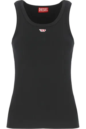 Diesel Tops, Dames, Zwart, XS, Zwarte Mouwloze Ronde Hals Top