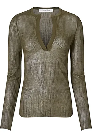 Max Mara Tops, Dames, Groen, S, Stijlvolle V-hals Gebreide Trui