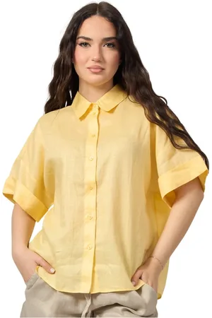 HUGO BOSS Blouses & Shirts, Dames, Geel, L, Gele Geborduurde Shirt voor Vrouwen