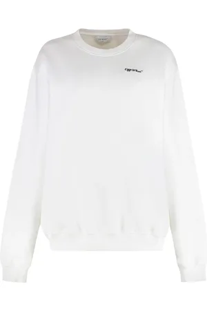 OFF-WHITE Sweatshirts & Hoodies, Dames, Wit, M, Katoen, Geribbelde Katoenen Crew-Neck Sweatshirt