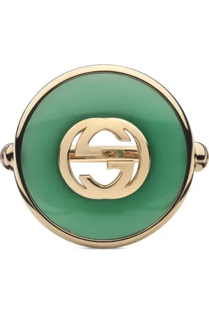 Gucci Accessoires, Dames, Groen, 51 MM, Interlocking ring in roze goud, groene agaat en diamant