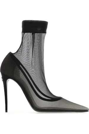 Dolce & Gabbana Schoenen, Dames, Zwart, 40 EU, Tule, Zwarte tule enkellaarzen, 11 cm hak