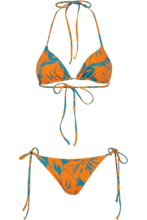 Gallo Badkleding, Dames, Veelkleurig, M, Oranje omkeerbare driehoek bikini voor vrouwen met bloemenpatroon
