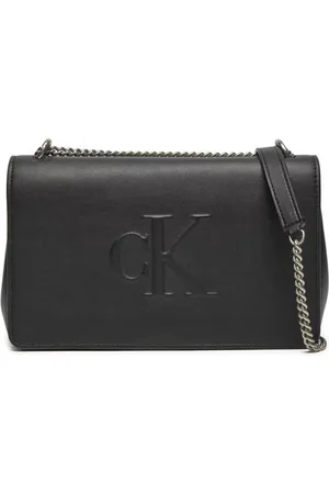 Calvin Klein Tassen, Dames, Zwart, ONE Size, Zwarte PU leren schoudertas