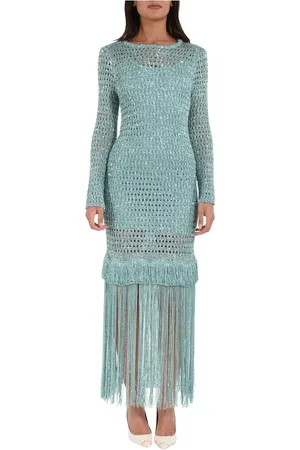 SIMONA CORSELLINI Kleedjes, Dames, Groen, M, Pailletten, Pailletten Mesh Lange Jurk