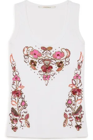Maliparmi Tops, Dames, Veelkleurig, L, Katoen, Precious Borduurwerk Tanktop