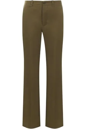 Saint Laurent Broeken, Dames, Bruin, M, Katoen, Straight Leg Cotton Twill Broeken