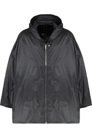 Rick Owens Jassen, Heren, Zwart, L, Waterdichte Techno Stof Jas