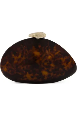 BENEDETTA BRUZZICHES Tassen, Dames, Bruin, ONE Size, Met de hand beschilderde 3D-geprinte Clutch met Kristallen Sluiting