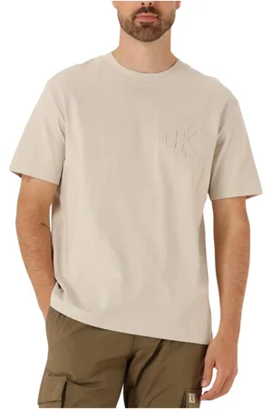 Calvin Klein Tops, Heren, , S, Ecru Applique Tee voor heren