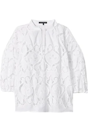 Luisa Cerano Blouses & Shirts, Dames, Wit, M, Katoen, Witte Blouse met Intricate Borduurwerk