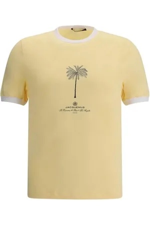 Jacquemus Tops, Heren, Geel, S, Katoen, Contrast Ribgebreide Crew Neck T-Shirt