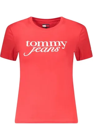 Tommy Hilfiger Tops, Dames, Rood, XL, Katoen, Rode Logo Print T-Shirt