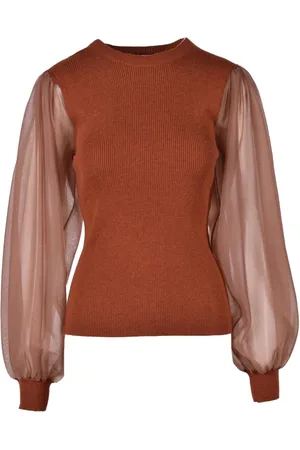 ULLA JOHNSON Truien, Dames, Bruin, S, Katoen, Puff Sleeve Gebreide Trui