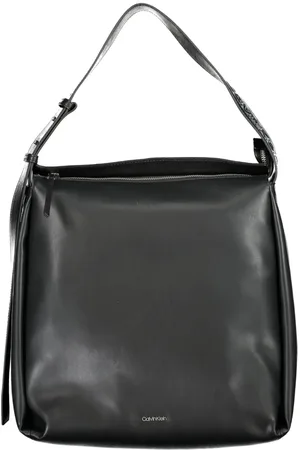 Calvin Klein Tassen, Dames, Zwart, ONE Size, Polyester, Zwarte Schoudertas met Verstelbare Band