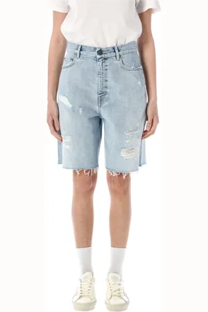 Golden Goose Korte broeken, Dames, Blauw, W26, Denim, Frayed Denim Shorts Ss 25