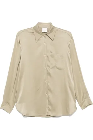 ALYSI Blouses & Shirts, Dames, Groen, S, Satijn, Satin Stone Dames Overhemd