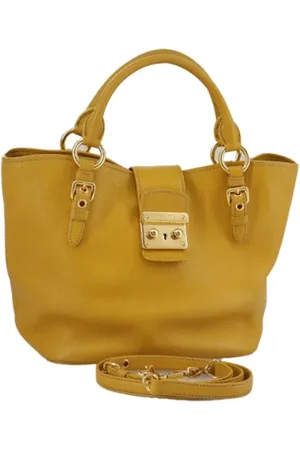 Miu Miu Pre-owned, Dames, Geel, ONE Size, Leer, Tweedehands leren handtassen