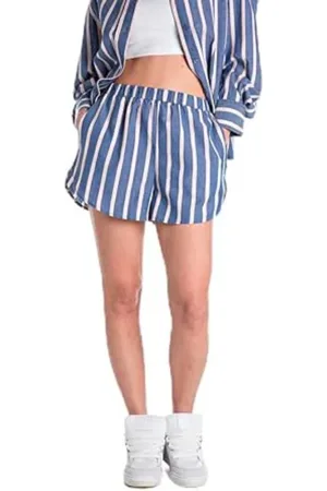 Replay Korte broeken, Dames, Blauw, S, Katoen, Gestreepte katoenen twill Bermuda shorts