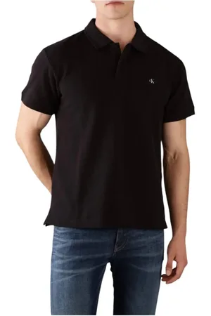 Calvin Klein Tops, Heren, Zwart, XL, Katoen, Zwart Polo Shirt met Geweven Label