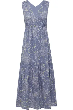 Comma, Kleedjes, Dames, Blauw, M, Katoen, Gestreepte Maxi Jurk met V-hals