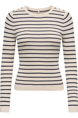 ONLY Truien, Dames, Wit, XS, Gestreepte longsleeve ronde hals top
