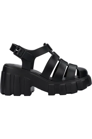 Melissa Schoenen, Dames, Zwart, 38 EU, Band Platform Sandalen met Gesp Sluiting