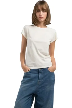 Replay Tops, Dames, Wit, S, Katoen, Aloha Donna T-shirt met achterprint