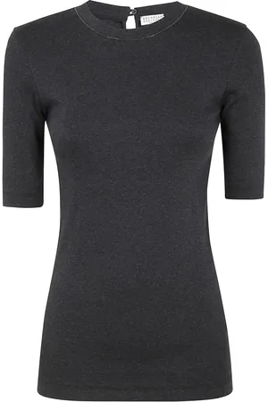 Brunello Cucinelli Tops, Dames, Grijs, M, Katoen, Basic Katoenen T-shirt