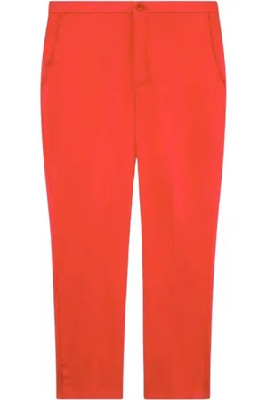 Persona by Marina Rinaldi Broeken, Dames, Rood, XL, Satijn, Rode Satijnen Slim Fit Broek