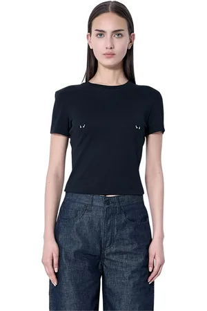 MUGLER Tops, Dames, Zwart, XS, Katoen, Zilverkleurige Hardware Crewneck T-shirt