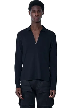 MUGLER Tops, Heren, Zwart, M, Katoen, Plunge V-hals Shirt Hardware Klassiek