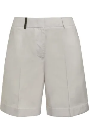 PESERICO SIGN Korte broeken, Dames, Grijs, M, Katoen, Gekreukte Katoenen Shorts met Zakken