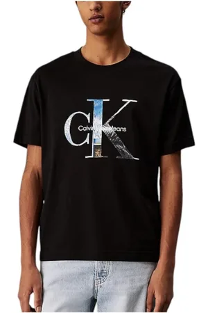 Calvin Klein Tops, Heren, Zwart, L, Katoen, Foto Monogram T-shirt