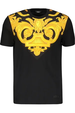VERSACE Tops, Heren, Zwart, 3Xl, Katoen, Geribbeld katoenen T-shirt met voorprint