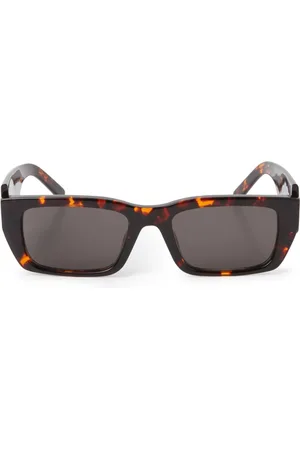 Palm Angels Accessoires, Heren, Bruin, ONE Size, Rechthoekige Havana zonnebril met donkergrijze lens