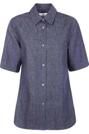 STUDIO NICHOLSON Blouses & Shirts, Dames, Blauw, 2Xs, Slim Fit Casual Overhemd