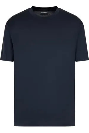 Emporio Armani Tops, Heren, Blauw, S, Blauw T-shirt met korte mouwen van jersey met logo